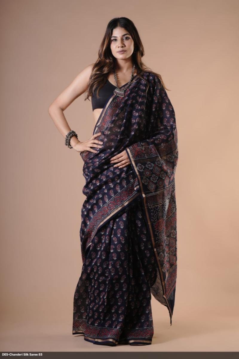 Ajrakh Print Chanderi Silk Sarees