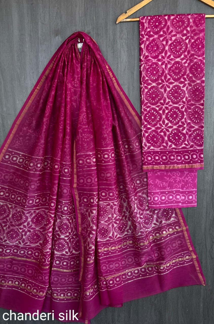 Dabu Hand Block Chanderi Silk Suits