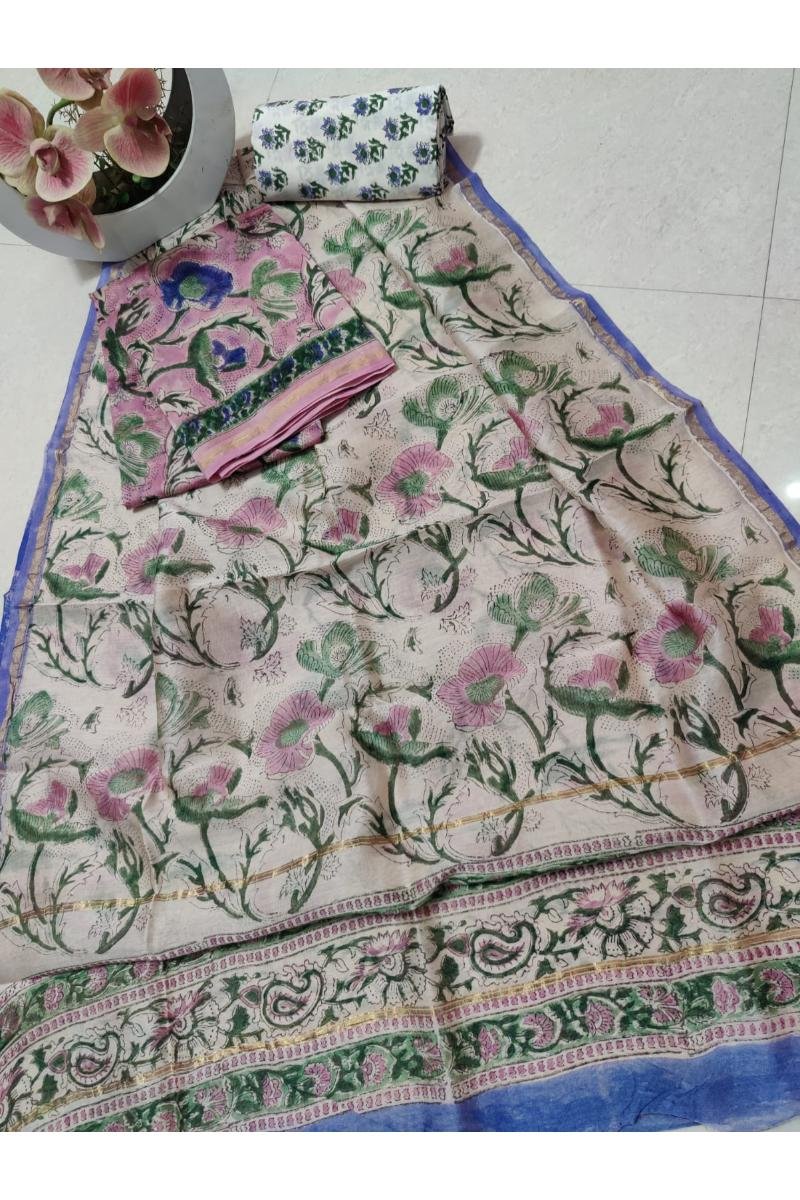 Floral Print Chanderi Suit Set