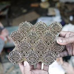 Traditional hand-carved wooden blocks used for Bagru block printing by Chandra Textiles Hub