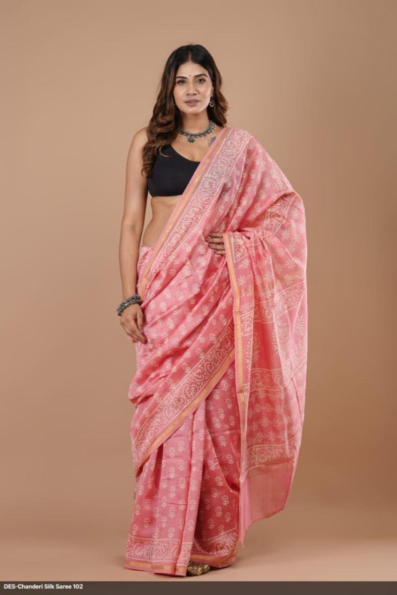 Hand Block Printed Chanderi Silk Sarees